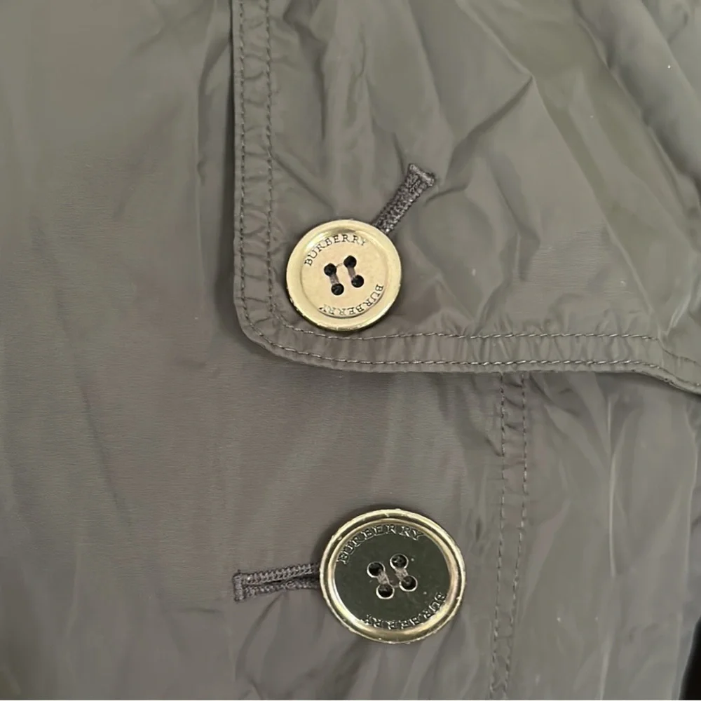 Burberry Peasdale Brown Tan Nylon Double Breasted Gold Button Trench Jacket - 8